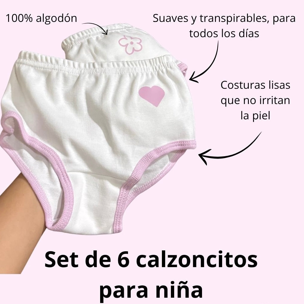 Calzoncitos para niña en algodón - Set de 6 piezas