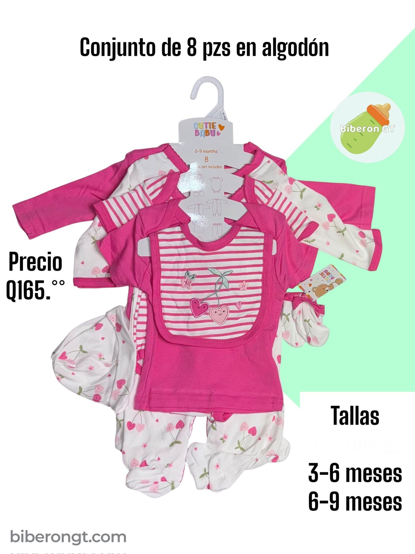 Conjunto de 8 pzs - Corazones fucsia
