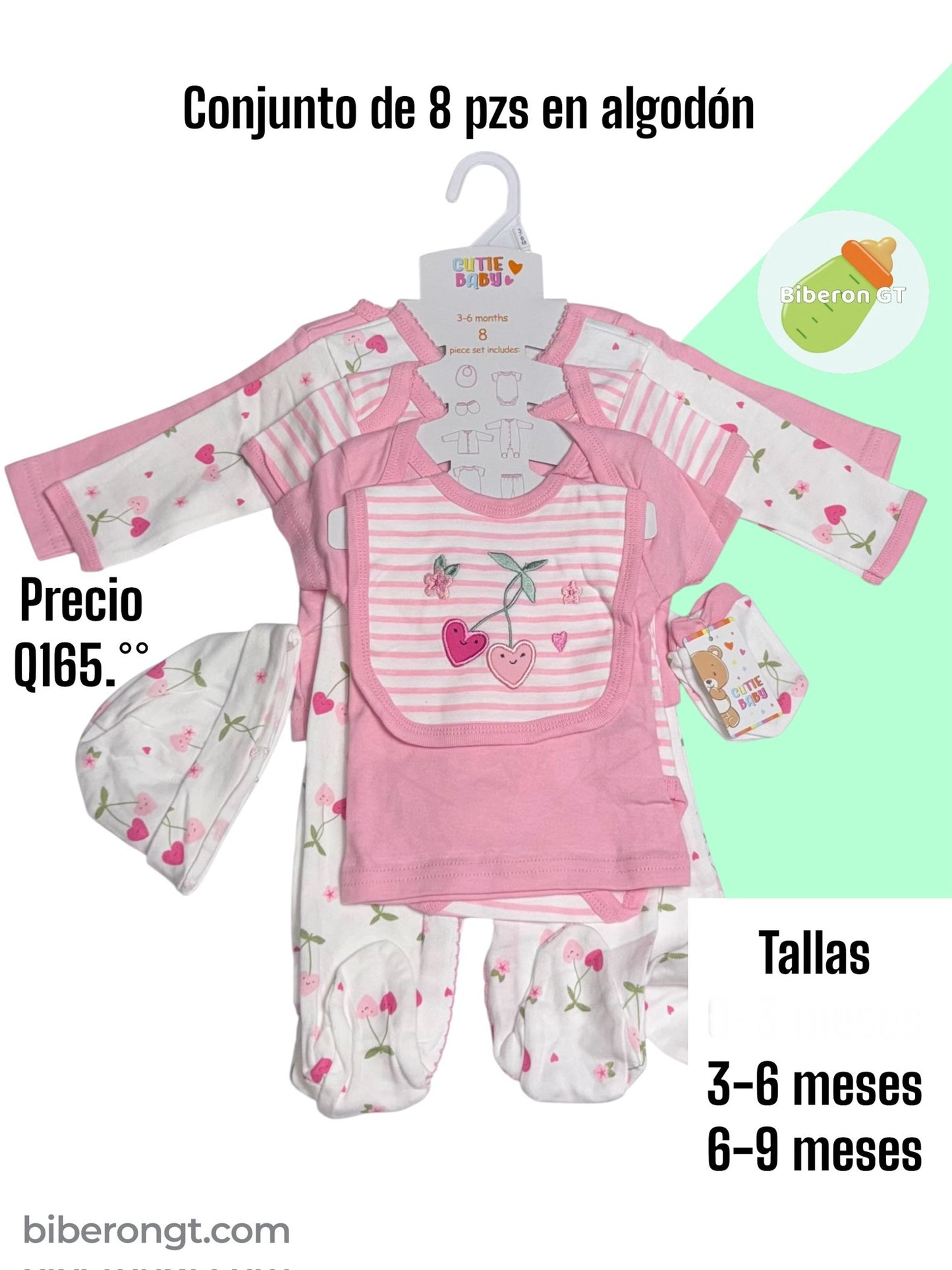 Conjunto de 8 pzs - Corazones rosado