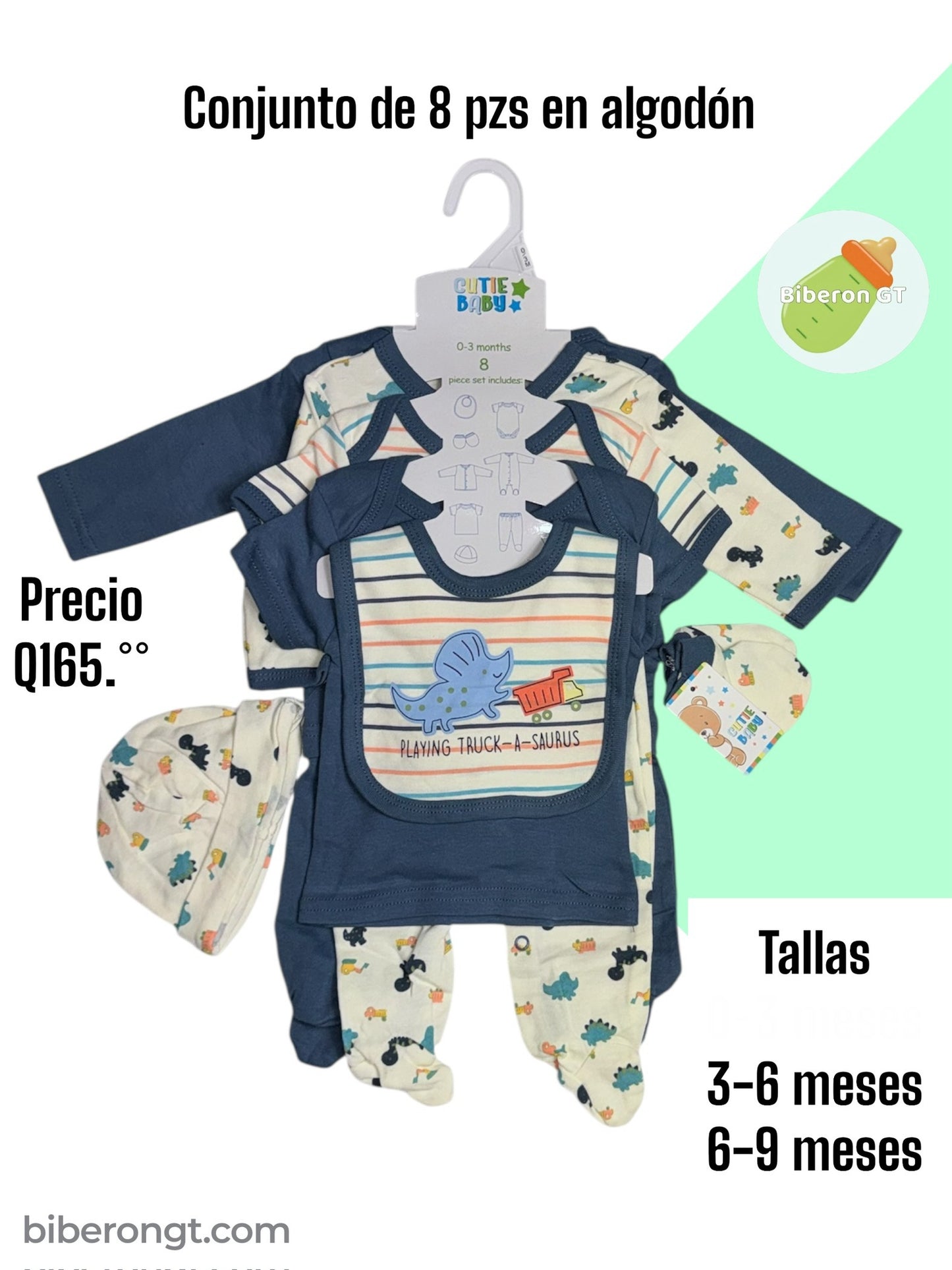 Conjunto de 8 pzs - Dinosaurios azul marino