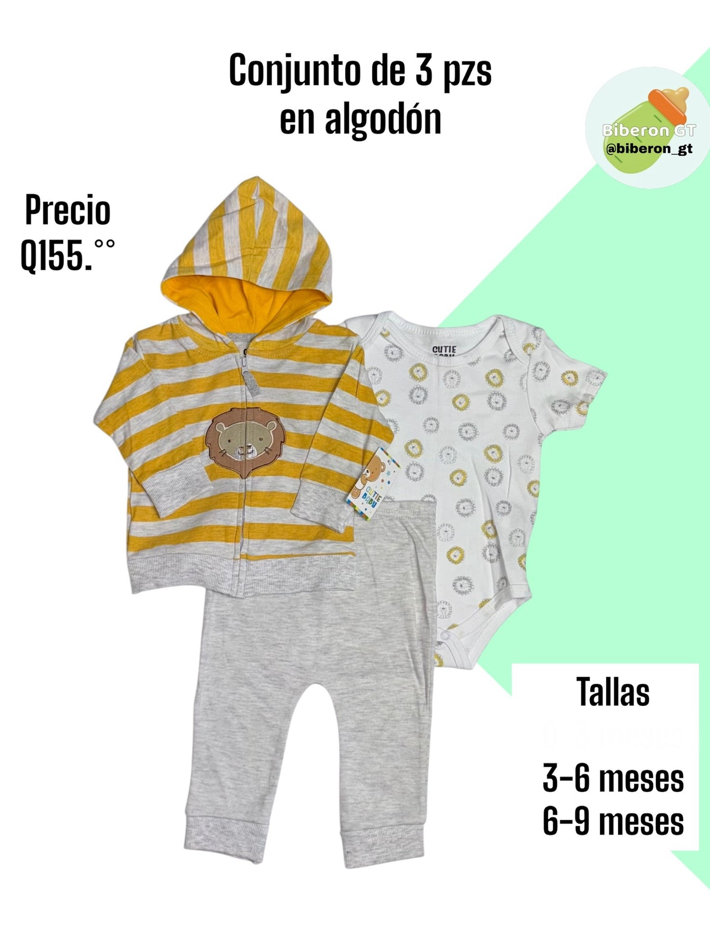 Conjunto de 3 pzs - amarillo con gris de leon
