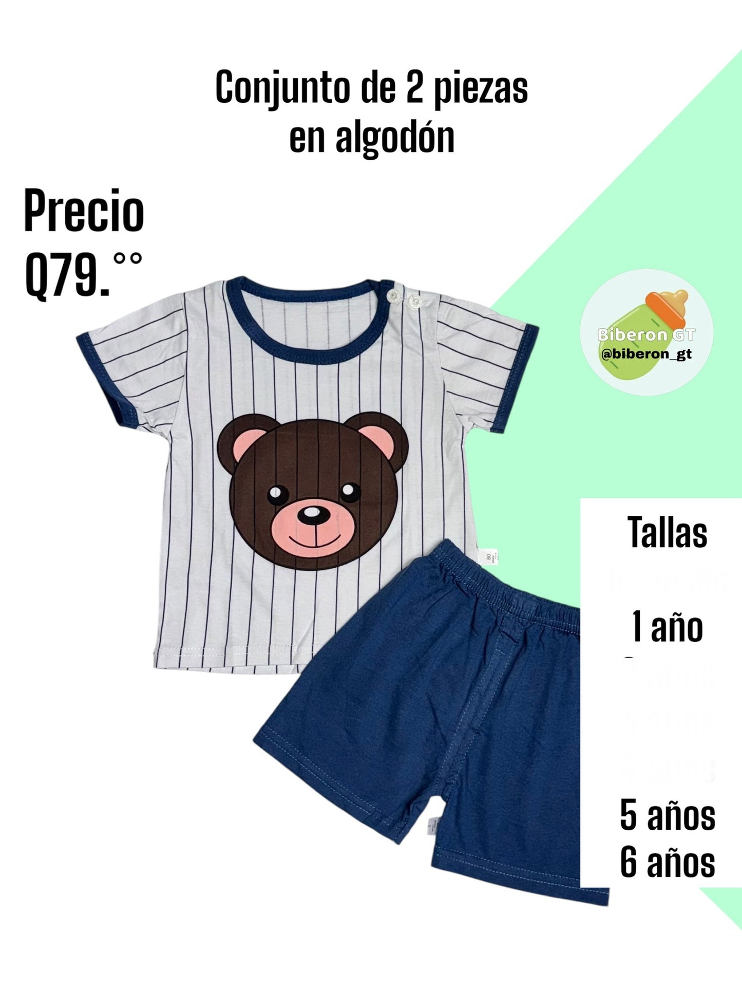 Conjunto de short - oso azul a rayas