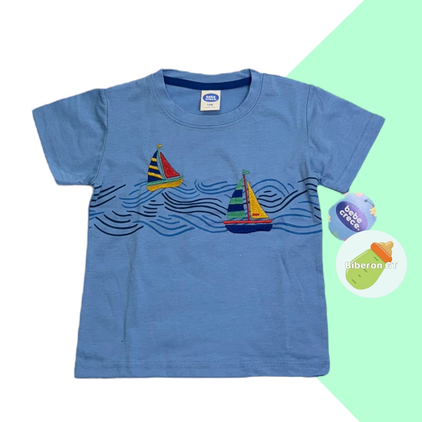 Playera celeste de barcos - Bebe Crece
