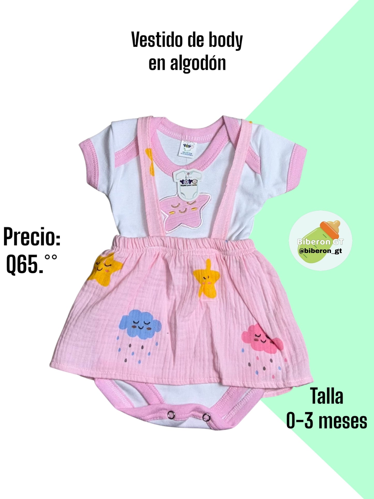 Vestido de body - blanco con rosado nubes y estrellas