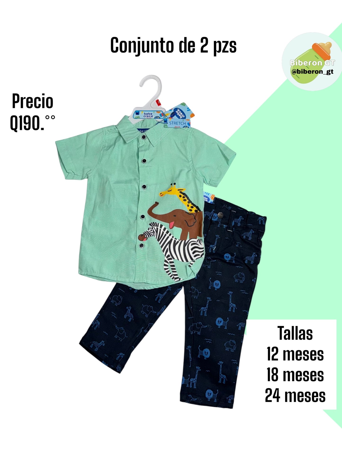 Conjunto formal para niño - safari verde con azul