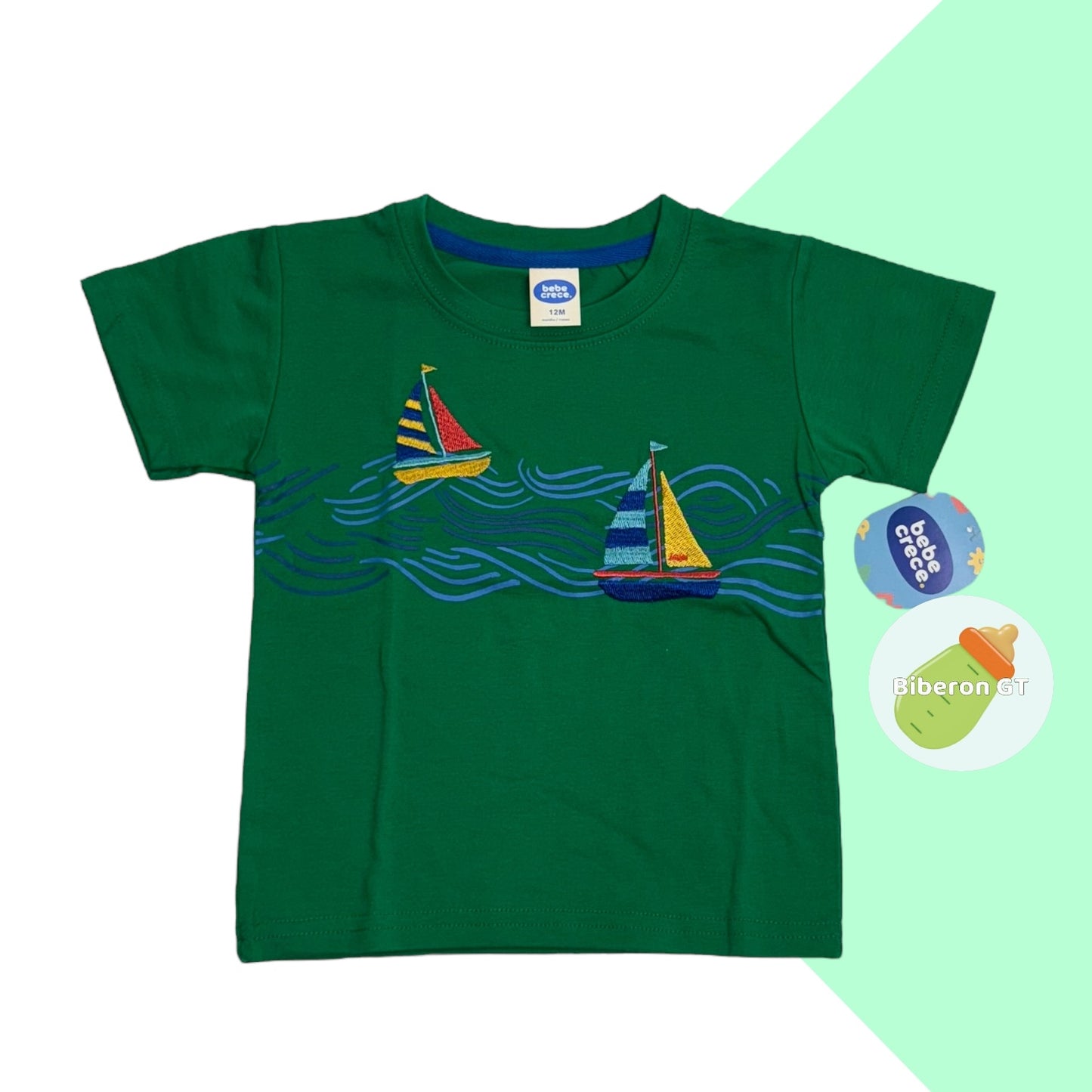 Playera verde de barcos - Bebe Crece