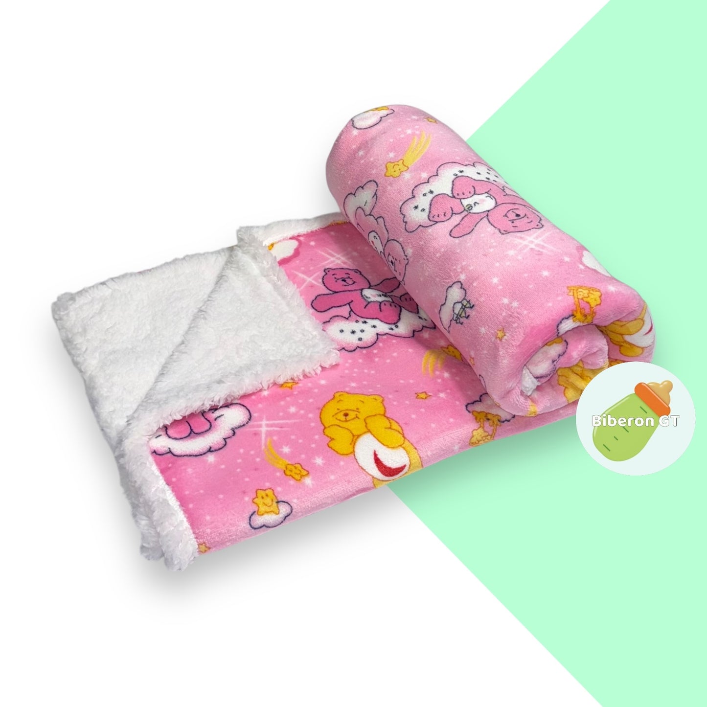 Frazada con borrego - rosada de ositos cariñositos