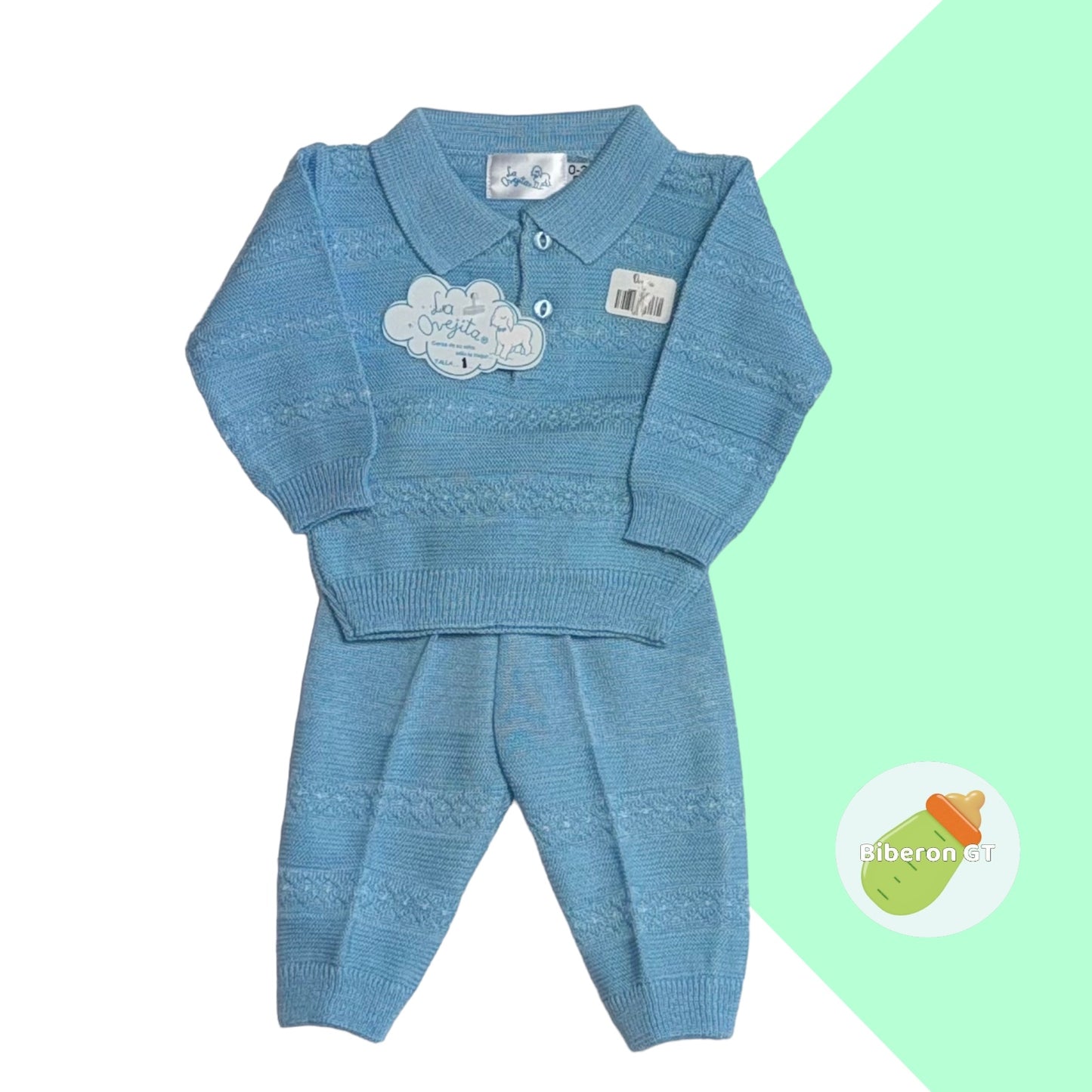 Conjunto La Ovejita - celeste con cuello