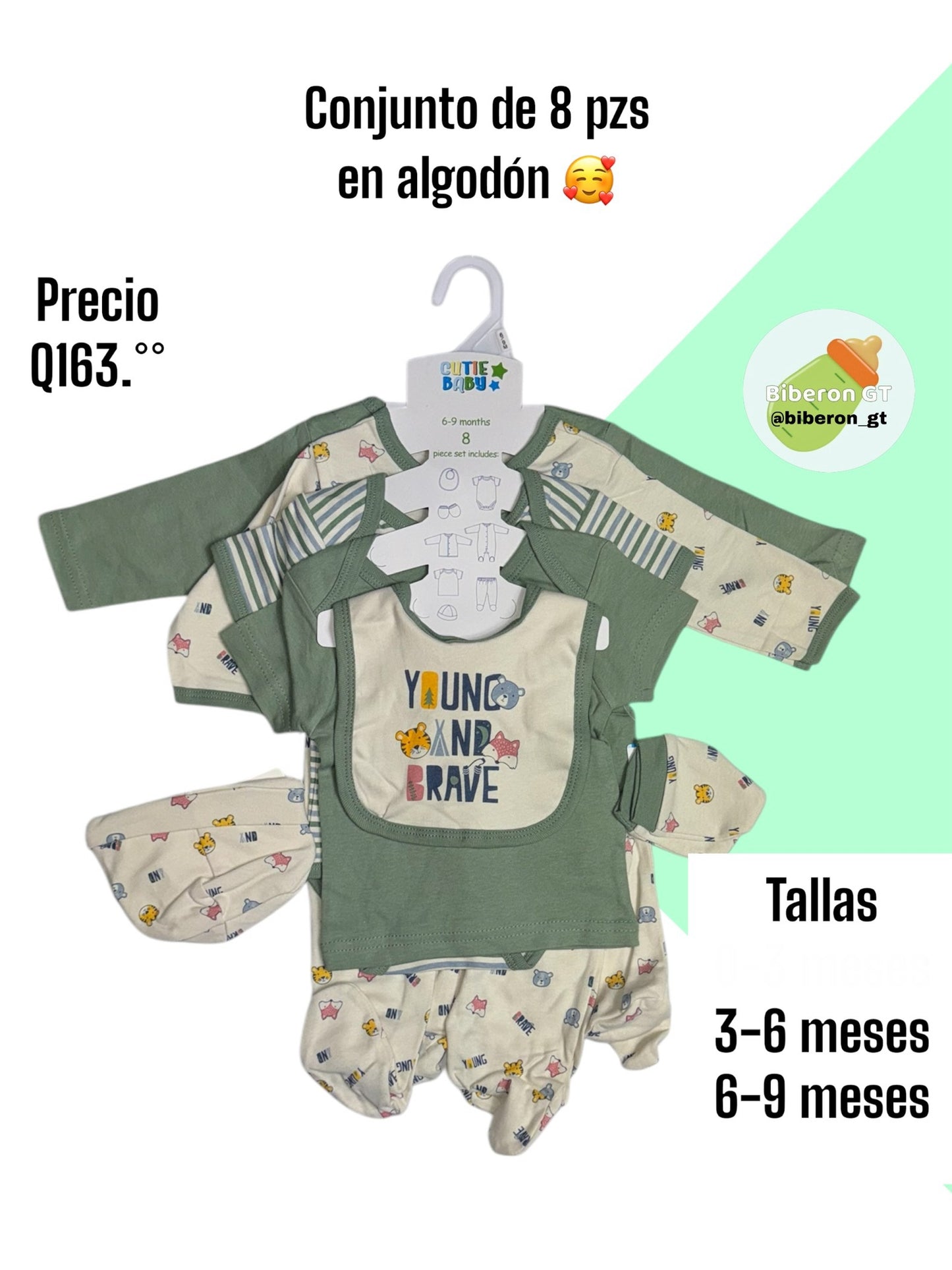 Conjunto de 8 pzs - animalitos verde militar