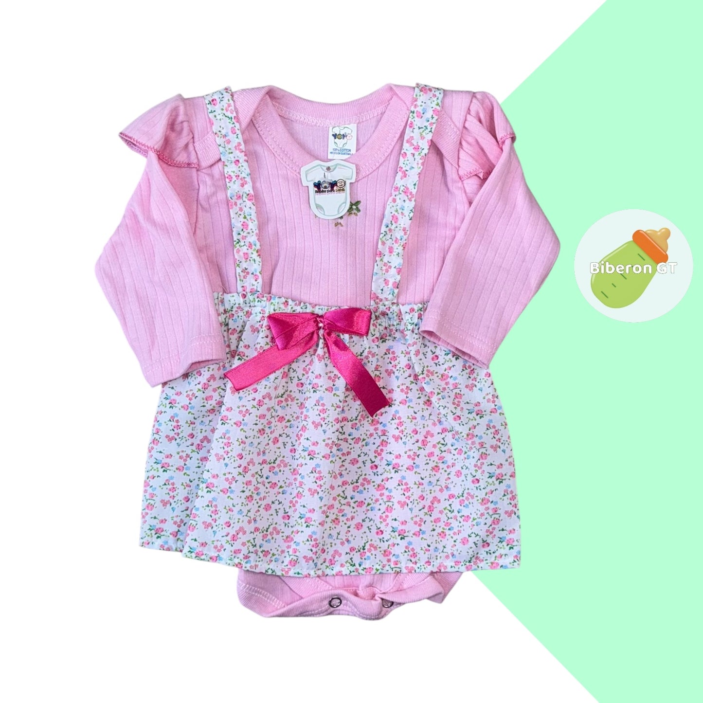 Vestido de body manga larga - rosado de flores