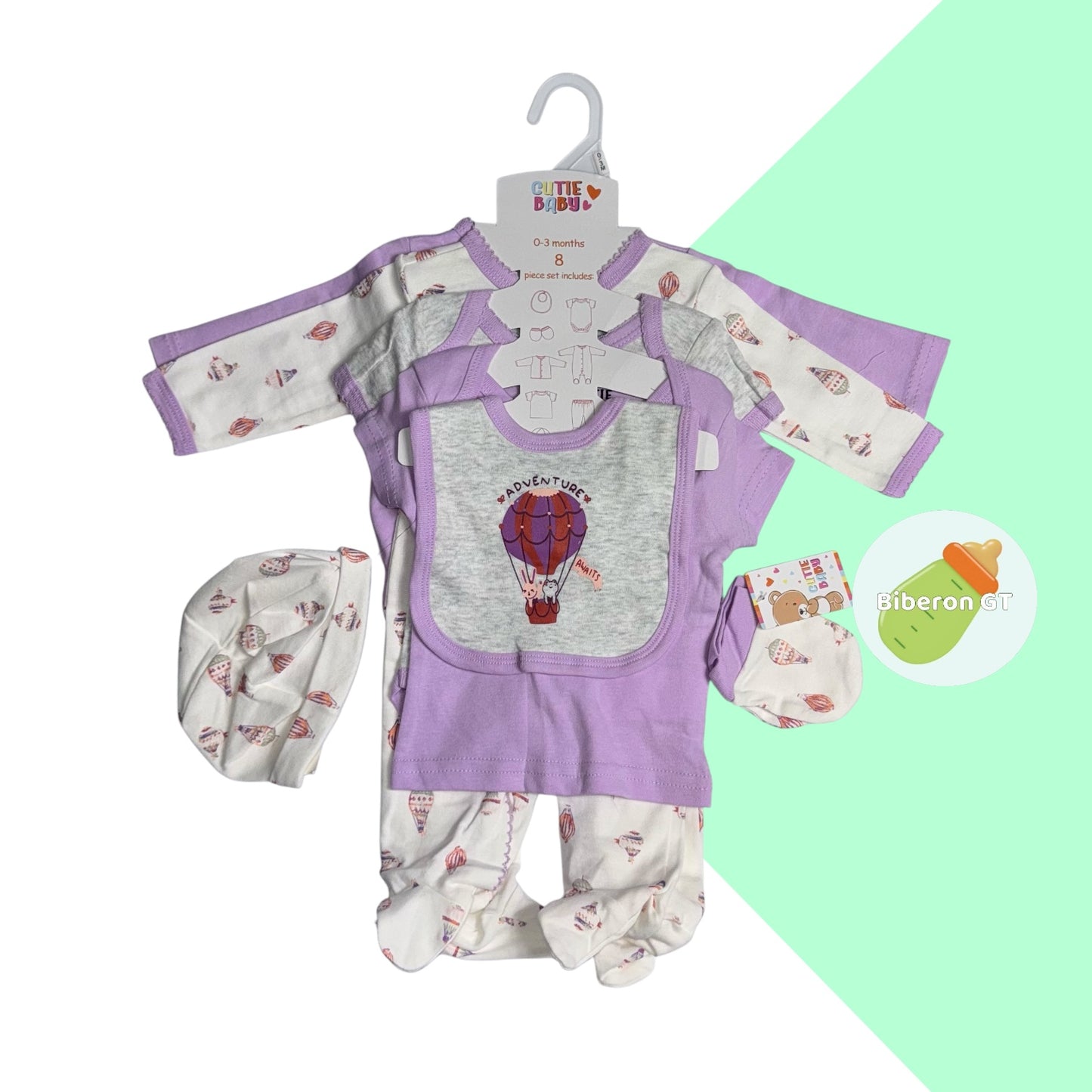 Conjunto de 8 pzs - Globo aéreo morado lila