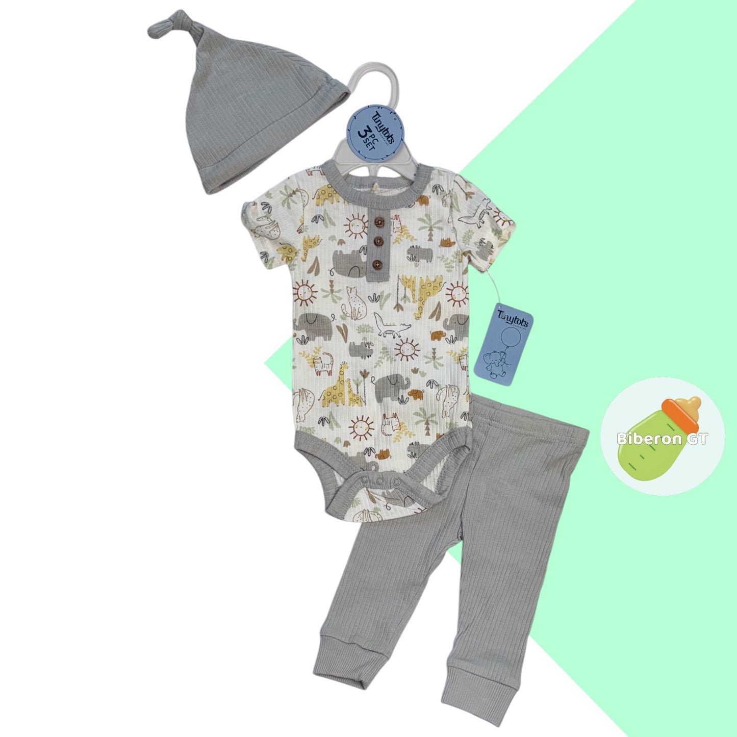 Conjunto de 3 pzs - Gris con blanco