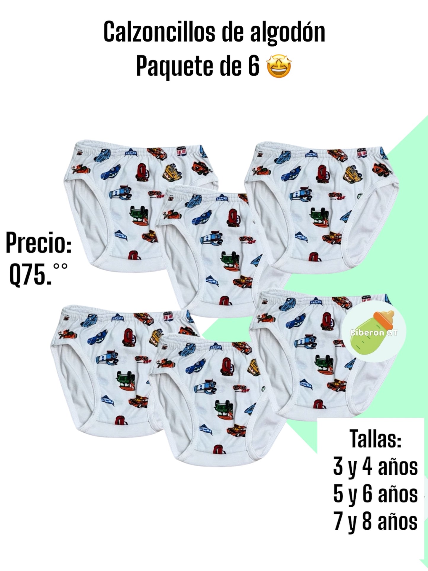 Paquete de 6 calzoncillos para niño - Blancos de cars