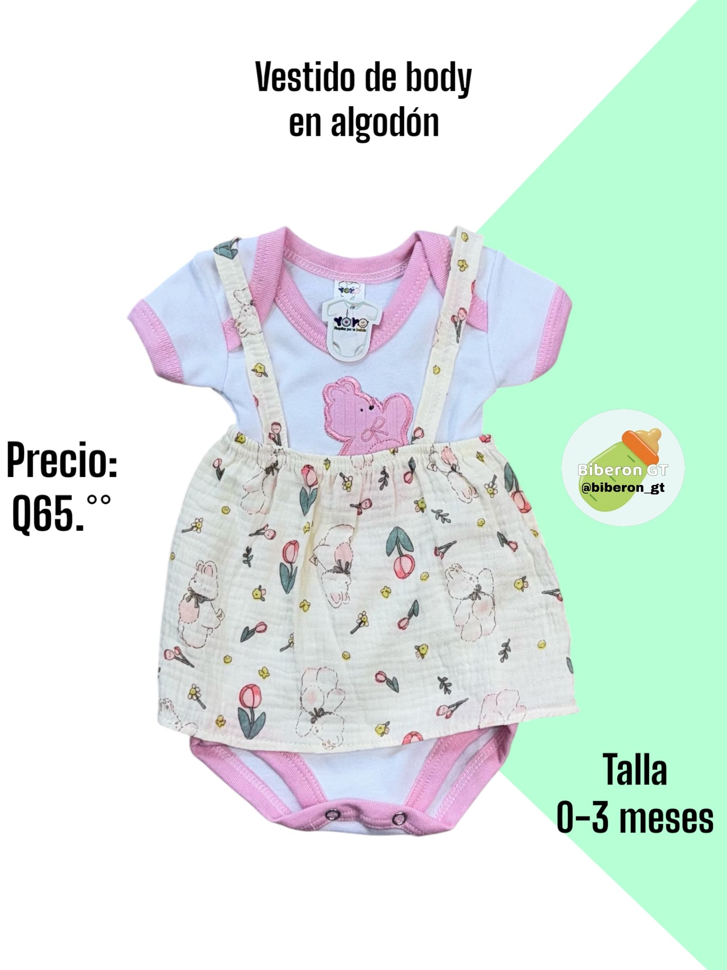 Vestido de body - blanco de oso con linea rosada