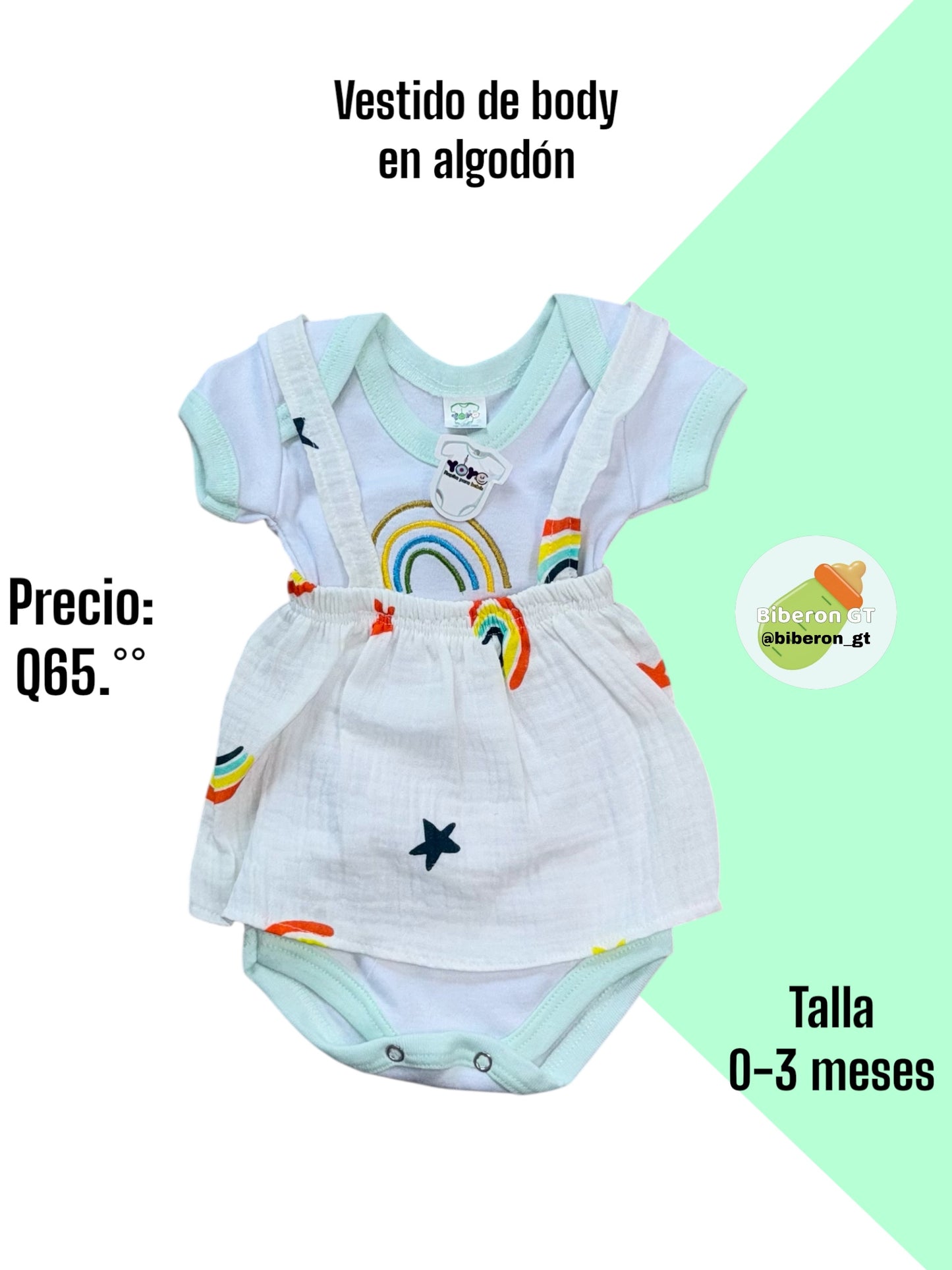 Vestido de body - blanco de arcoiris con linea verde