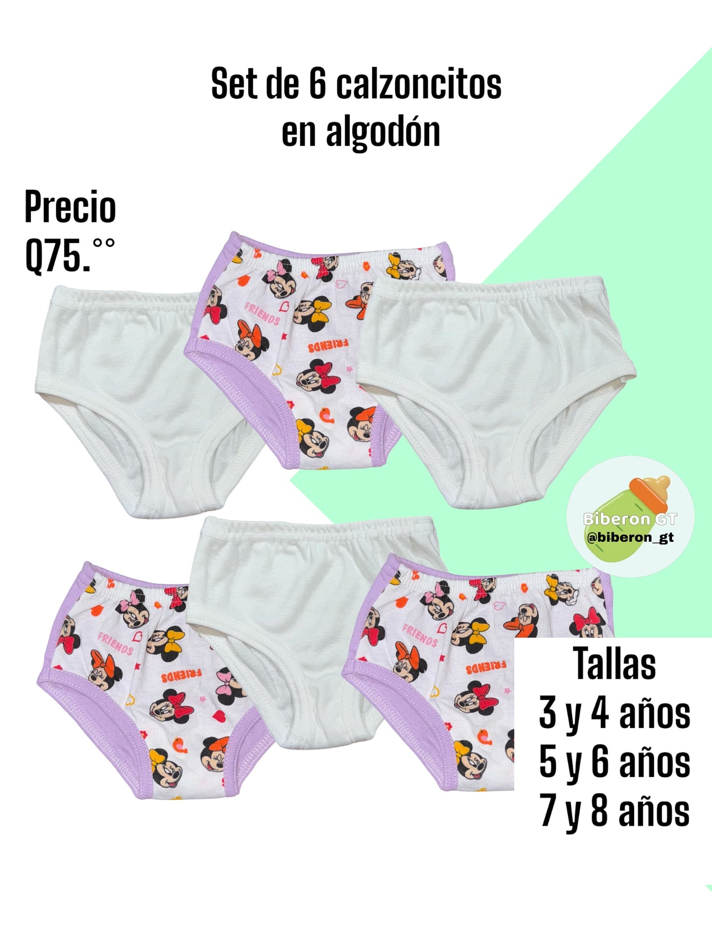 Paquete de 6 calzoncitos para niña - lilas y blancos