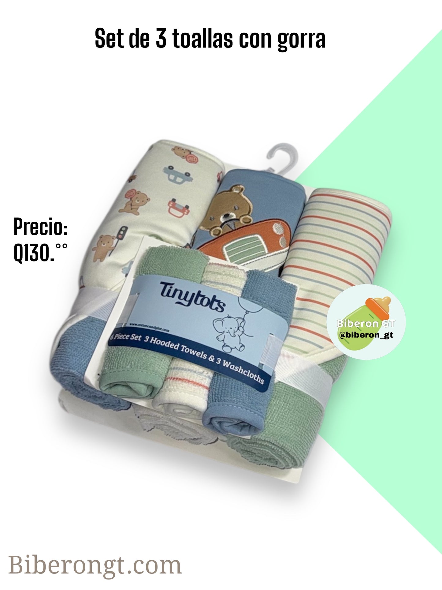 Set de toallas - azul, verde y blanca de osos