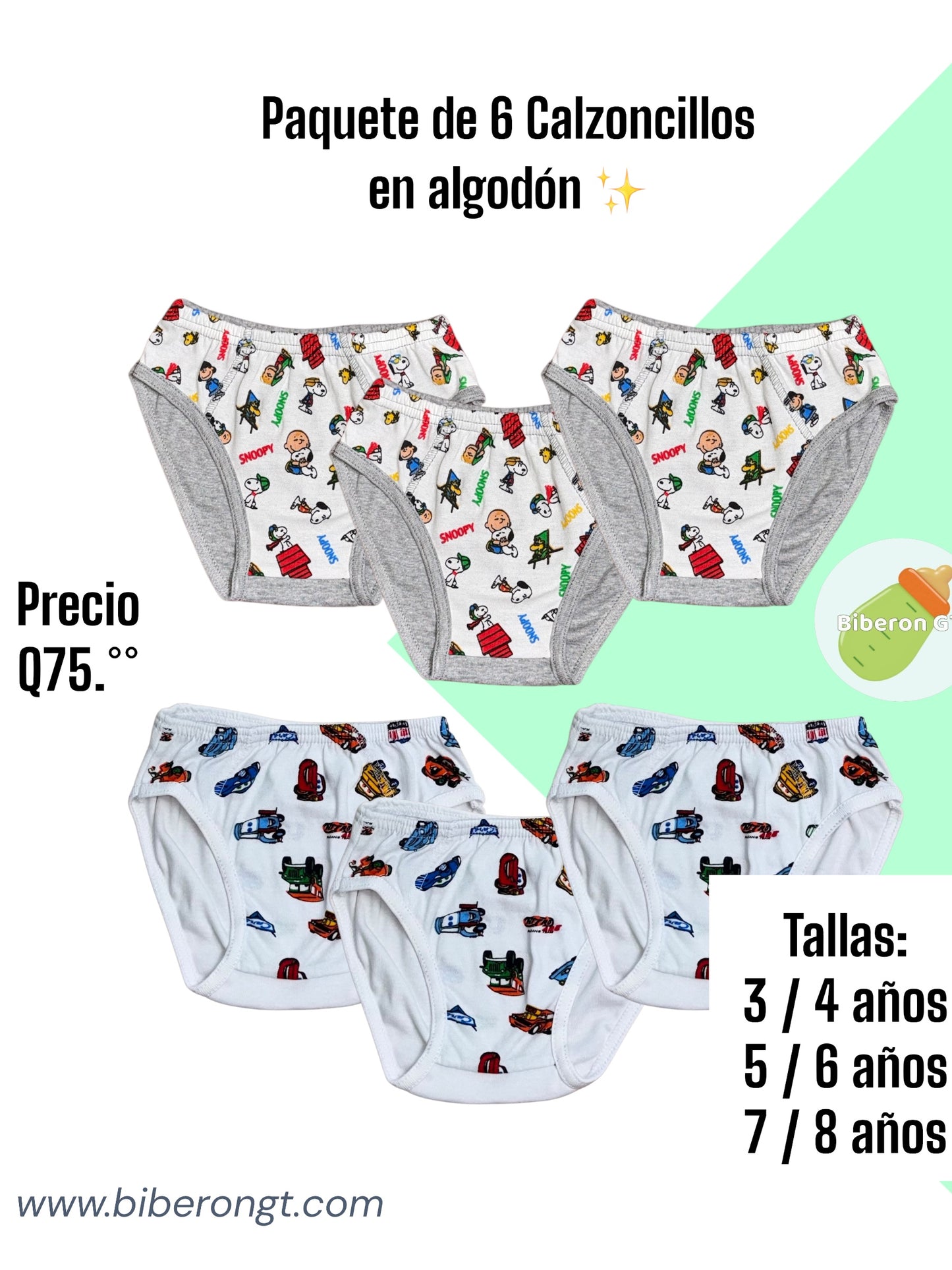 Paquete de 6 calzoncillos para niño - Estampados blancos y grises