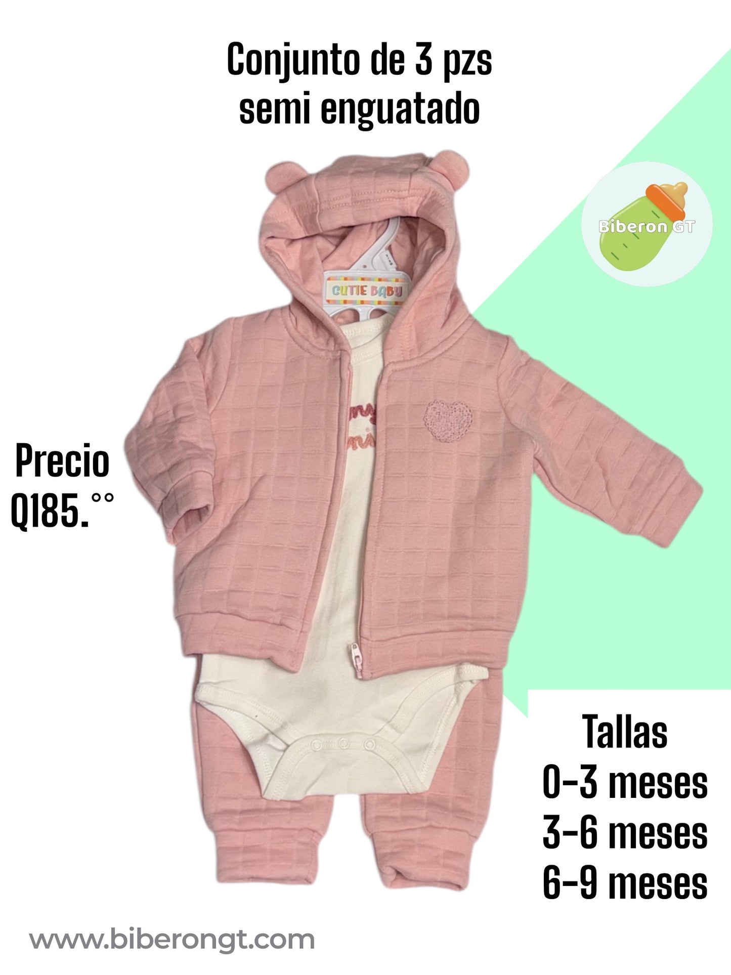 Conjunto de 3 pzs semi enguatado - rosa