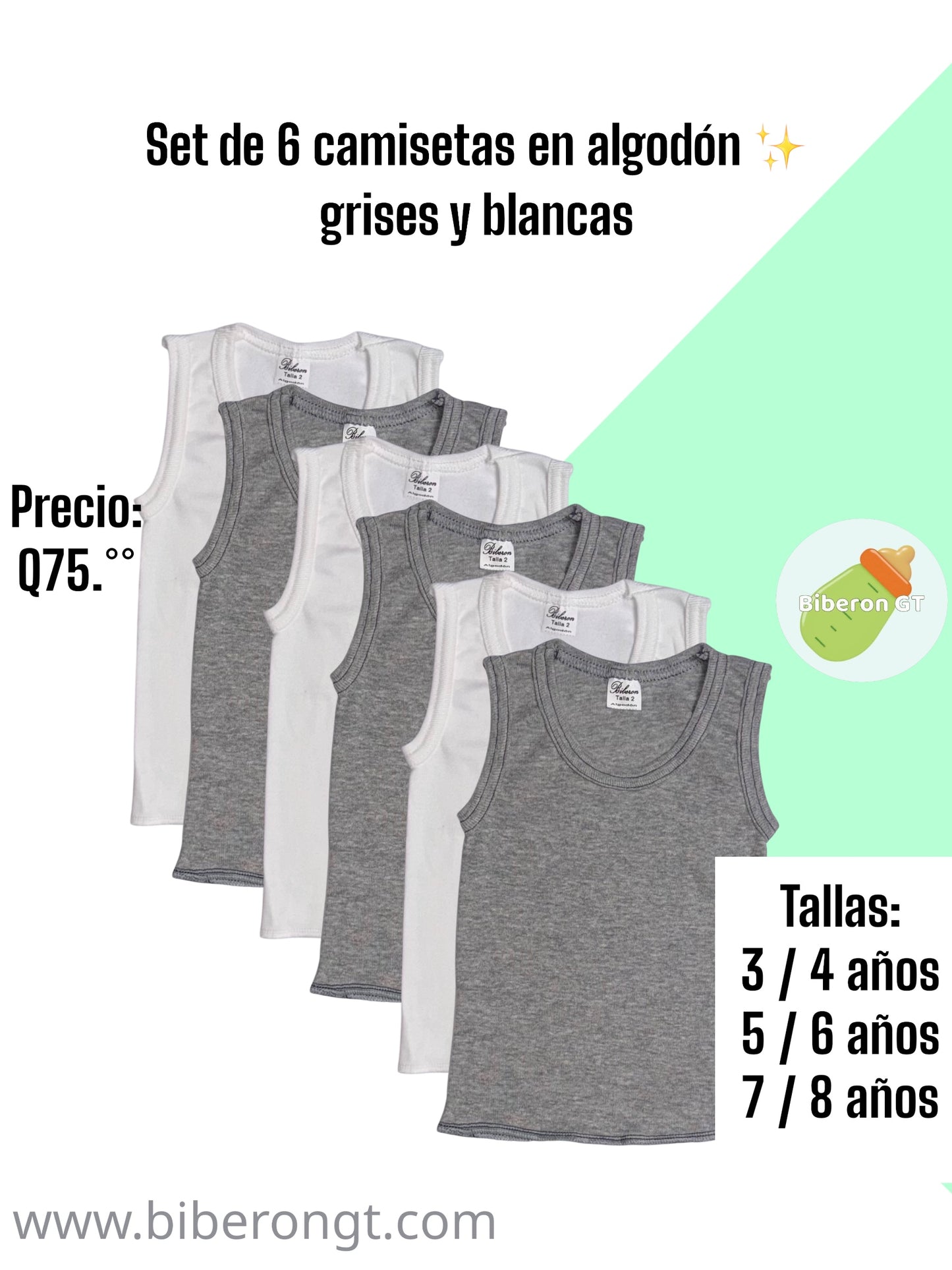 Set de 6 camisetas, grises y blancas