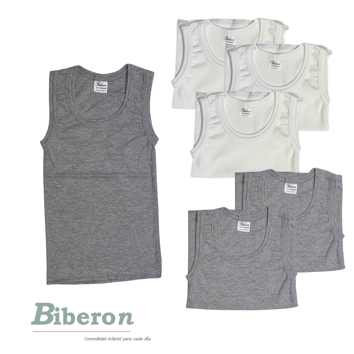 Camisetas interiores de algodón para uso diario - blancas y grises