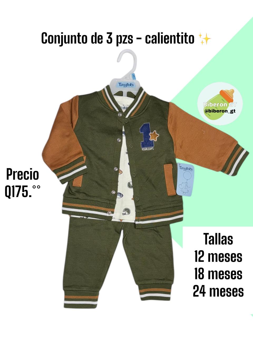 Conjunto de 3 pzs - verde militar con camel