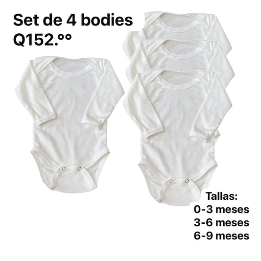 Set de 4 bodies básicos - blancos manga larga