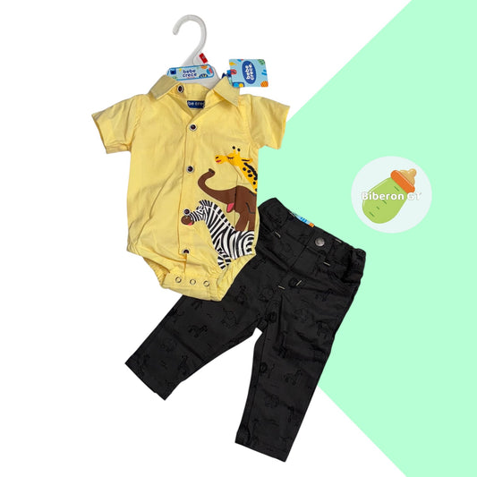 Conjunto formal - safari amarillo con gris