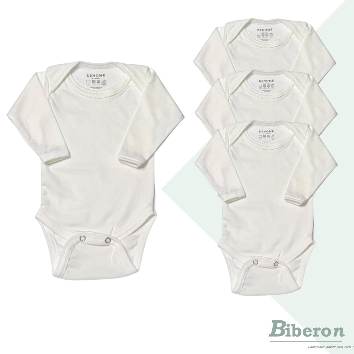 Set de 4 bodies básicos - blancos manga larga