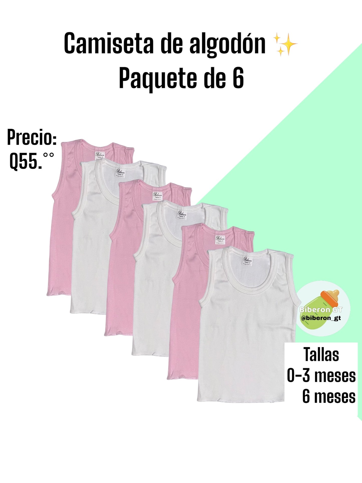 Set de 6 camisetas, rosadas y blancas