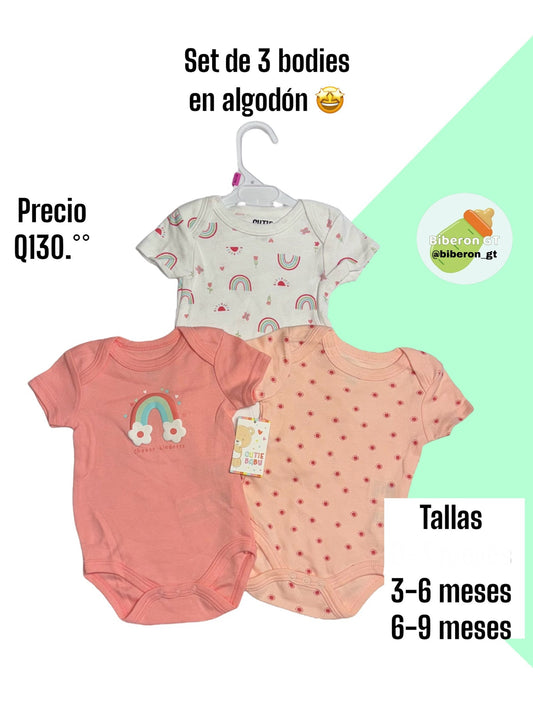 Set de 3 bodies - rosa de arcoiris y flores