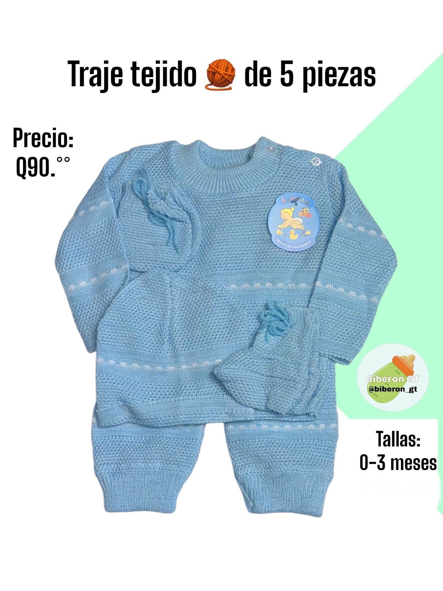 Conjunto tejido de 5 pzs - celeste