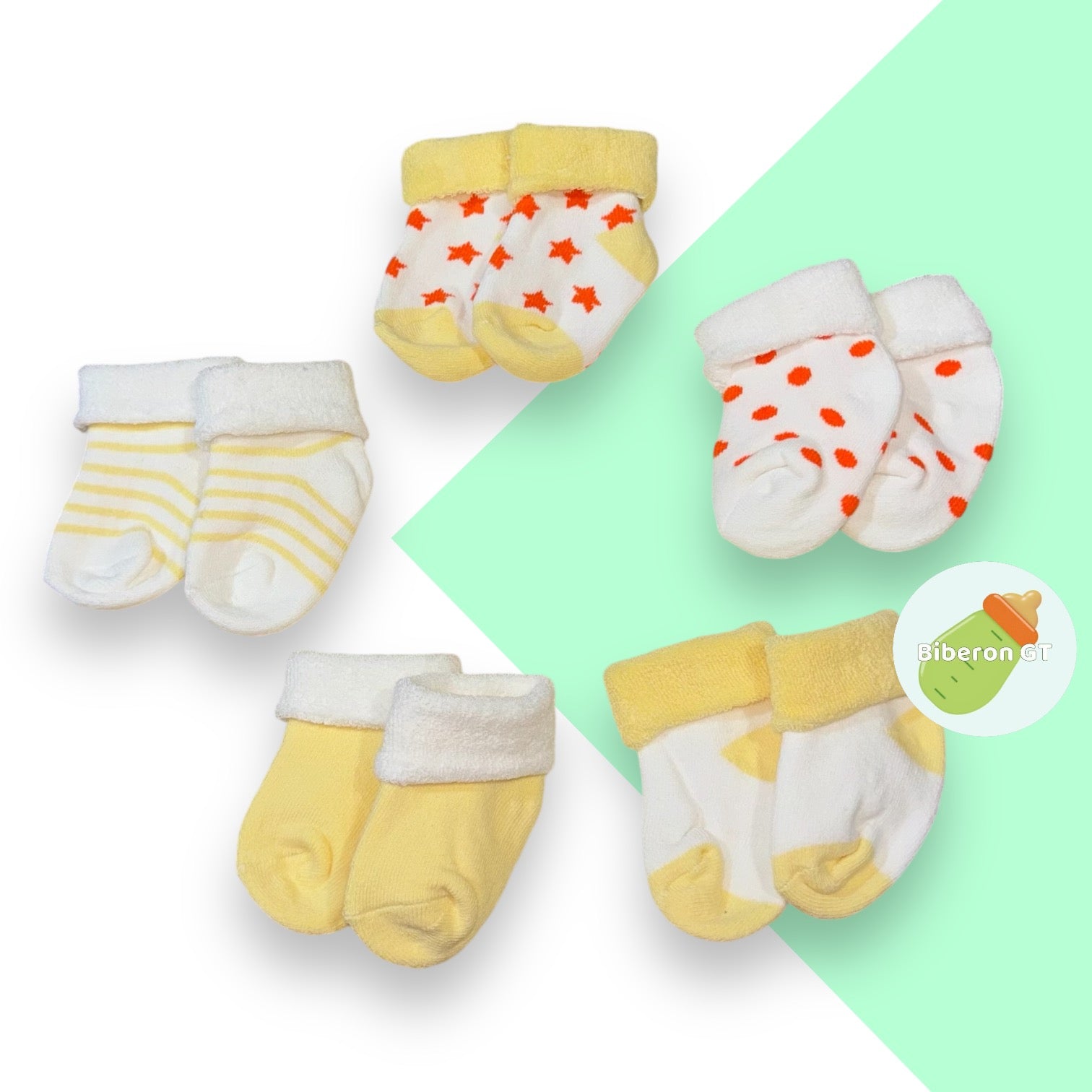 Calcetas / calcetines de algodón - amarillo con blanco