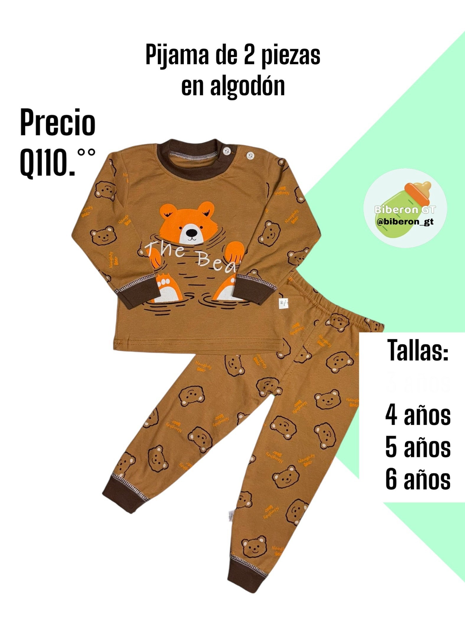 Pijama de 2 piezas en algodón - Oso café