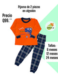 Pijama de 2 piezas en algodón - Dino naranja con azul