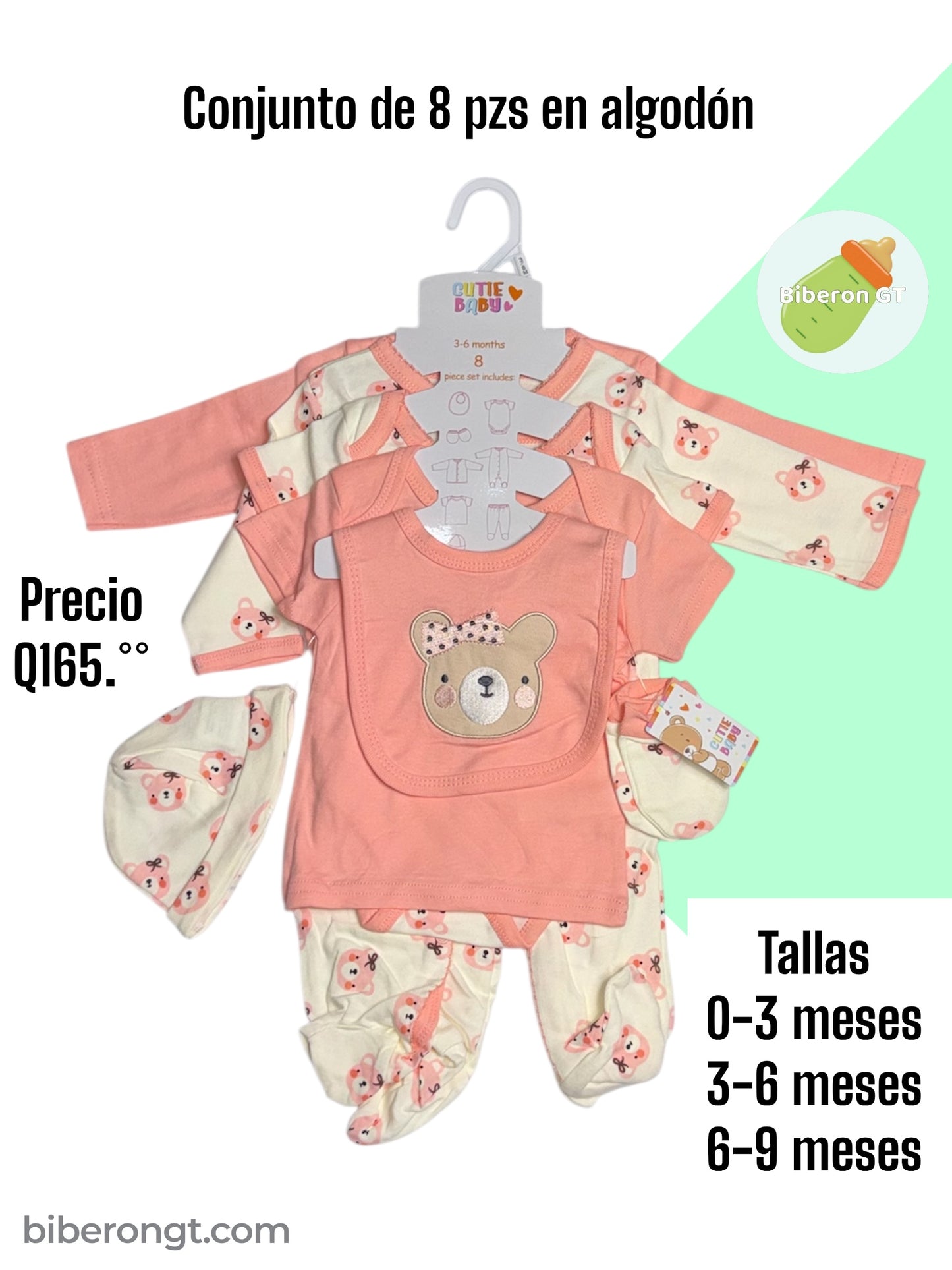 Conjunto de 8 pzs - Osita Coral