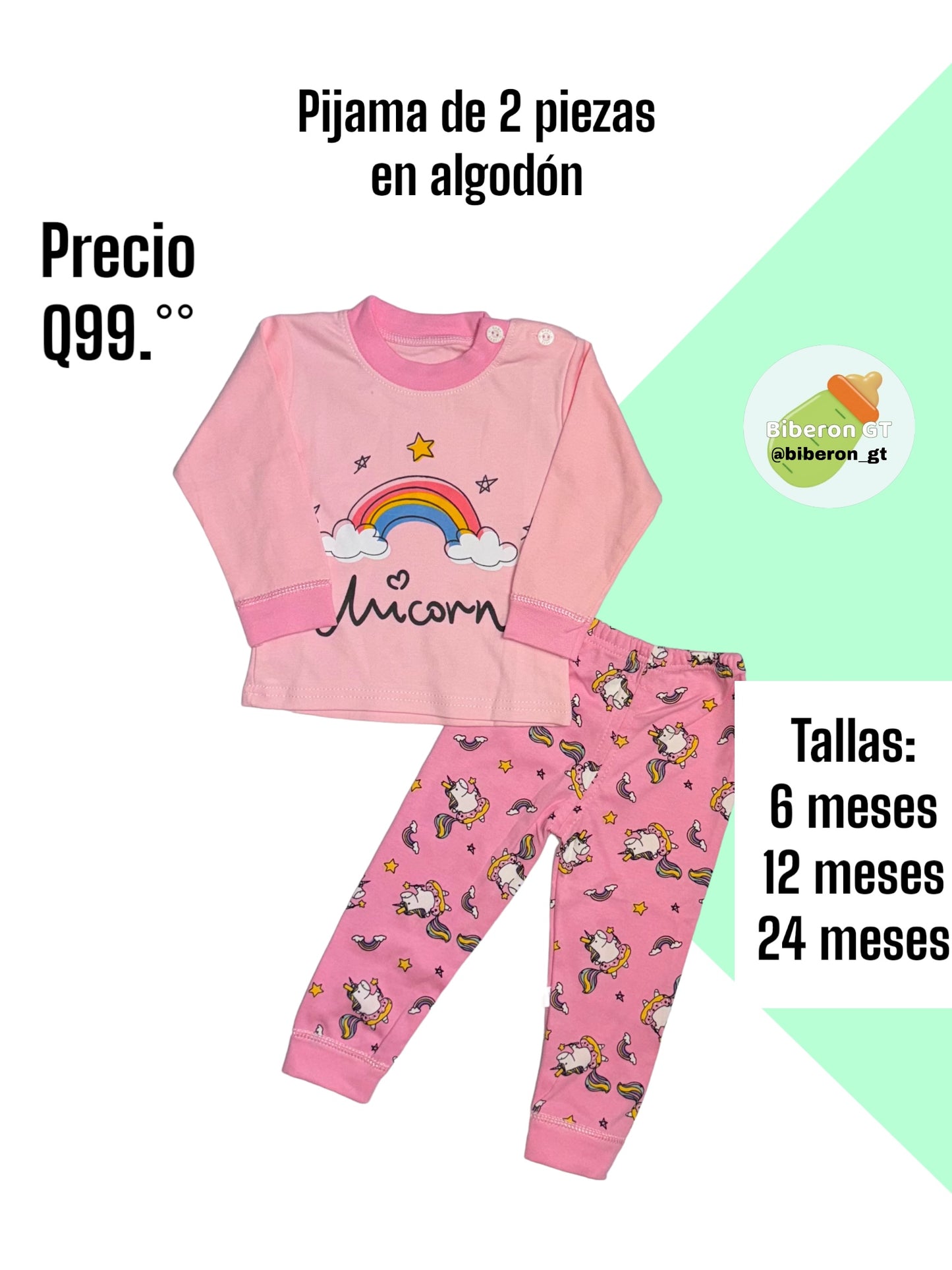Pijama de 2 piezas en algodón - Arcoiris rosa
