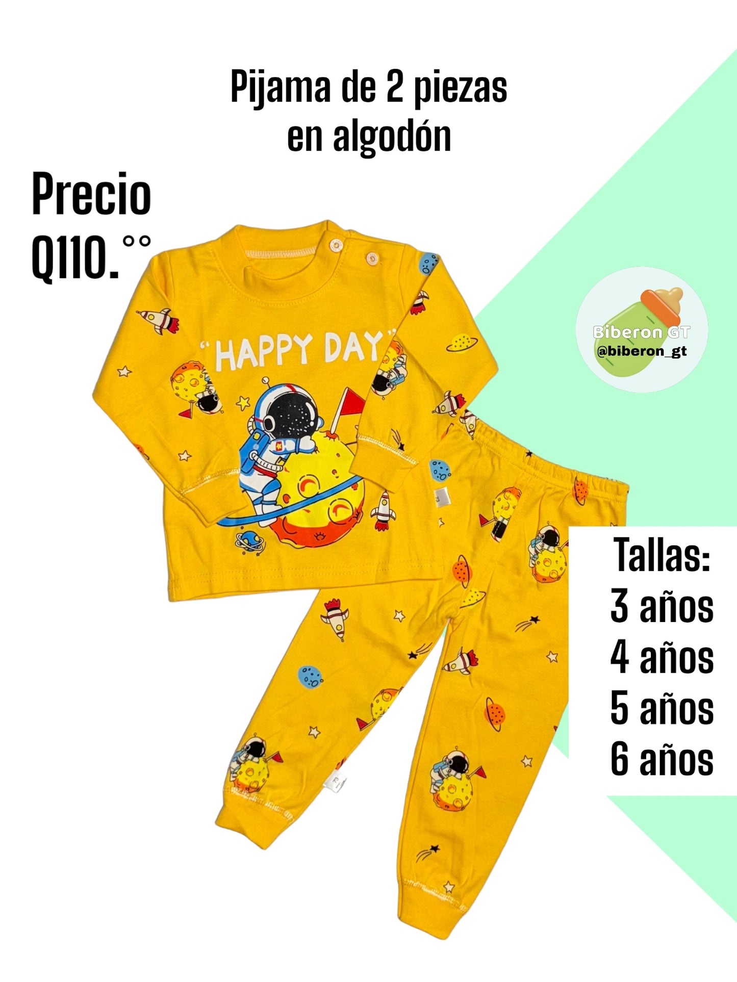 Pijama de 2 piezas en algodón - Astronauta amarillo