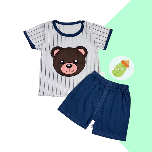 Conjunto de short - oso azul a rayas