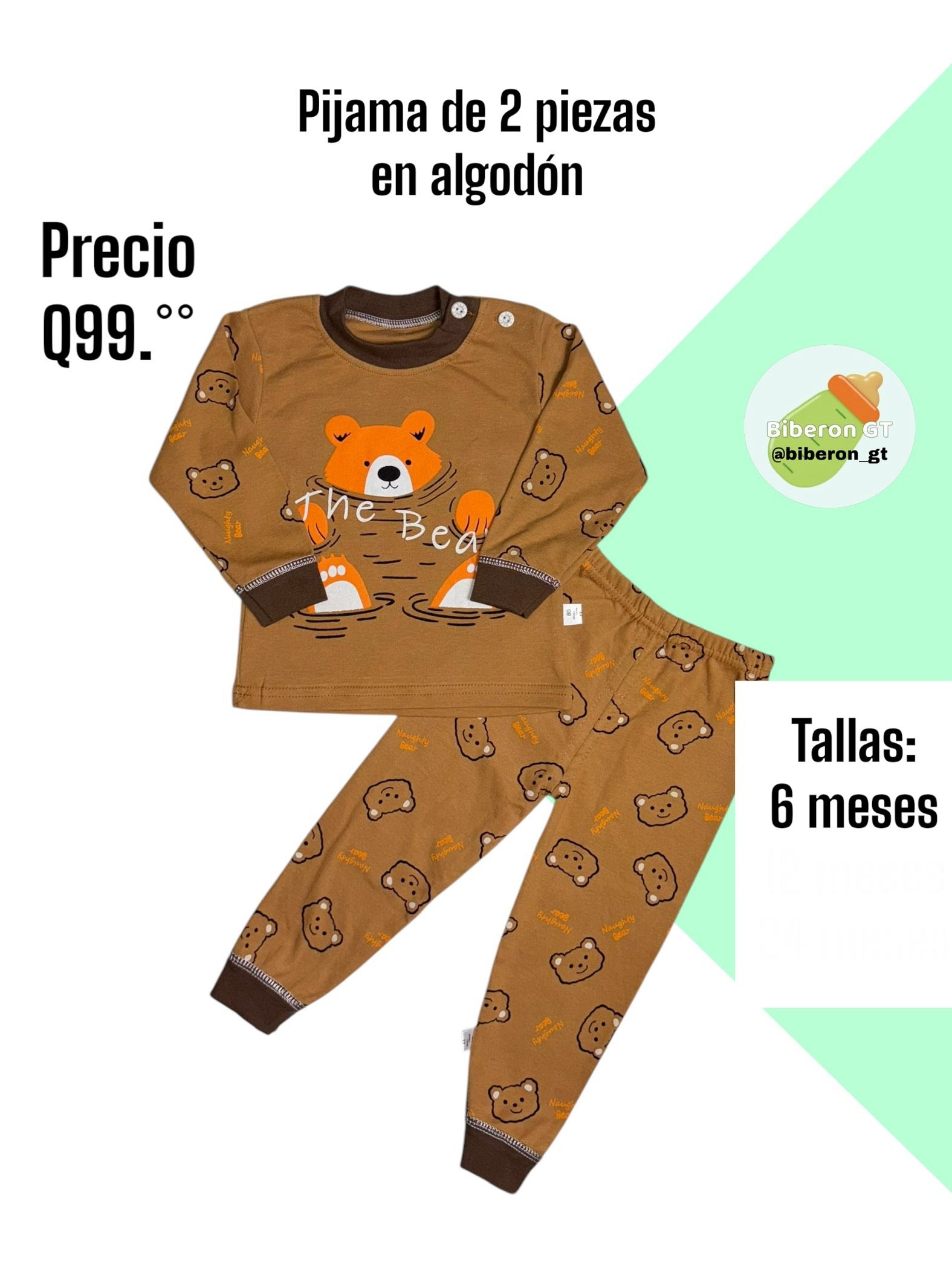 Pijama de 2 piezas en algodón - Oso café