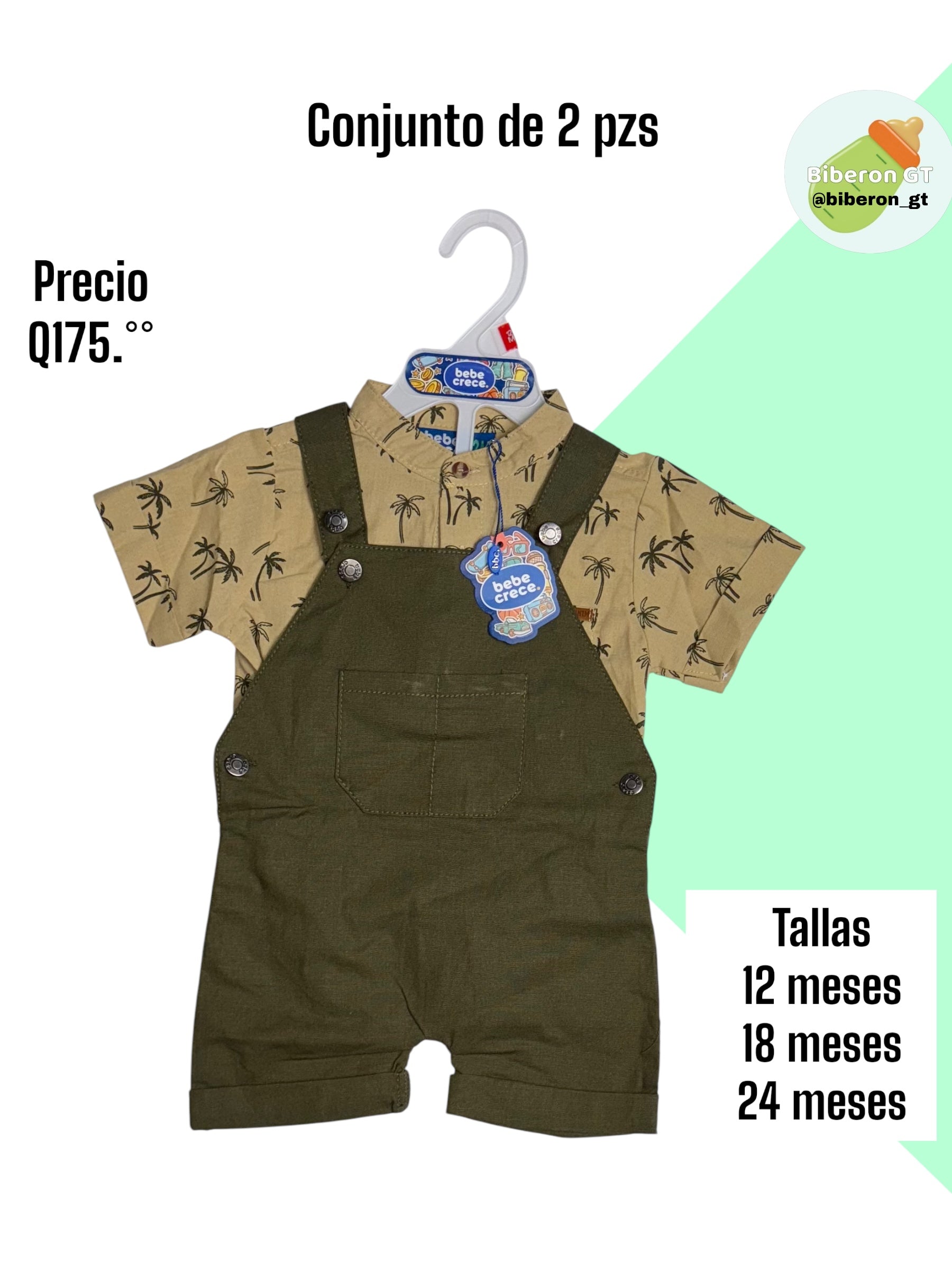 Conjunto de overol semi formal - verde militar con beige