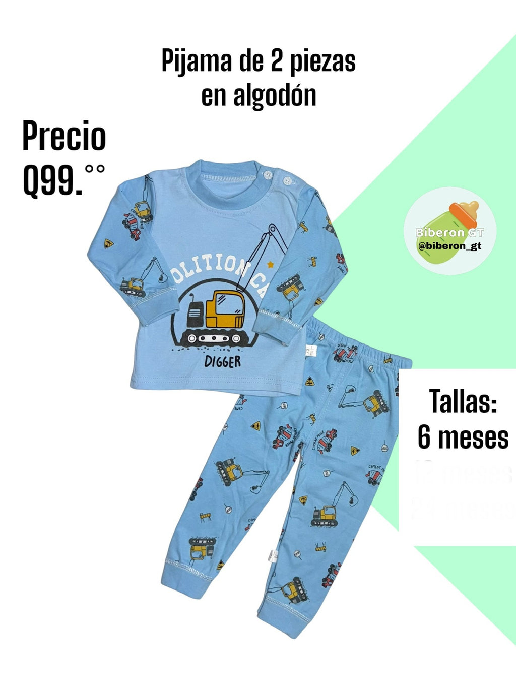 Pijama de 2 piezas en algodón - Carros celeste