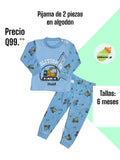 Pijama de 2 piezas en algodón - Carros celeste