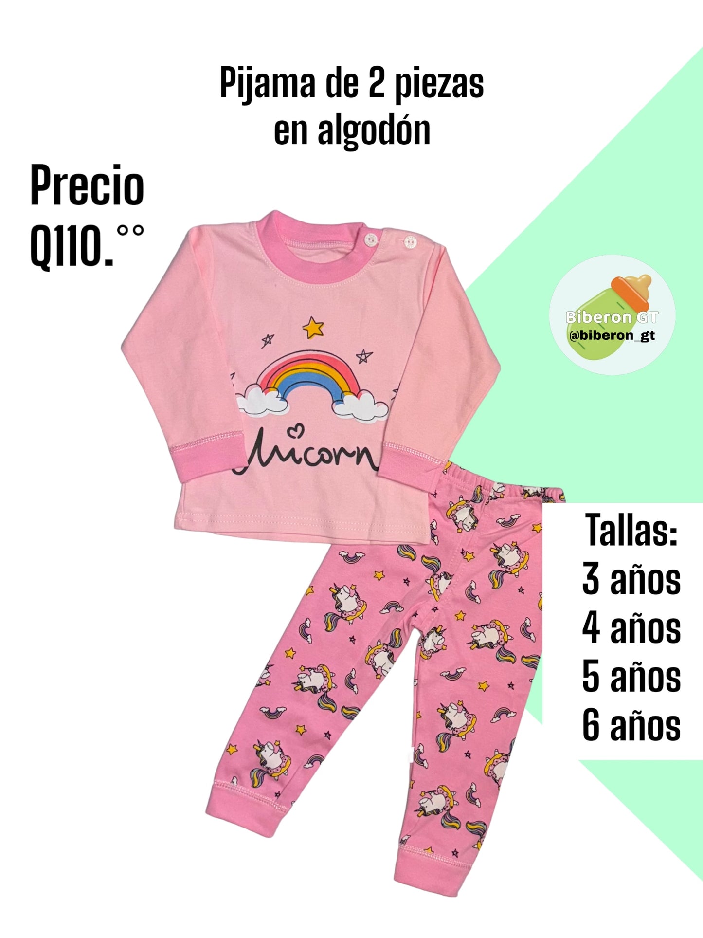 Pijama de 2 piezas en algodón - Arcoiris rosa