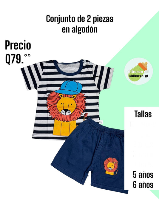 Conjunto de short - León azul a rayas