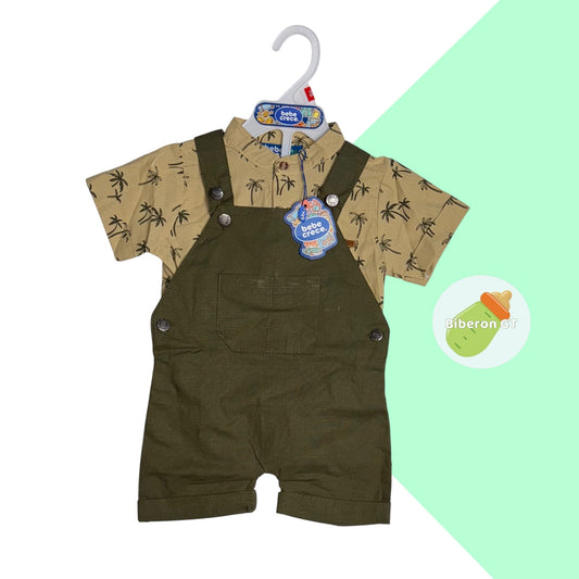 Conjunto de overol semi formal - verde militar con beige