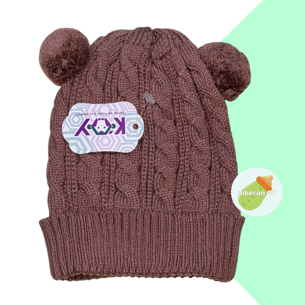 Gorra de lana hipoalergénica de 2 pompones - 6 meses a 3 años
