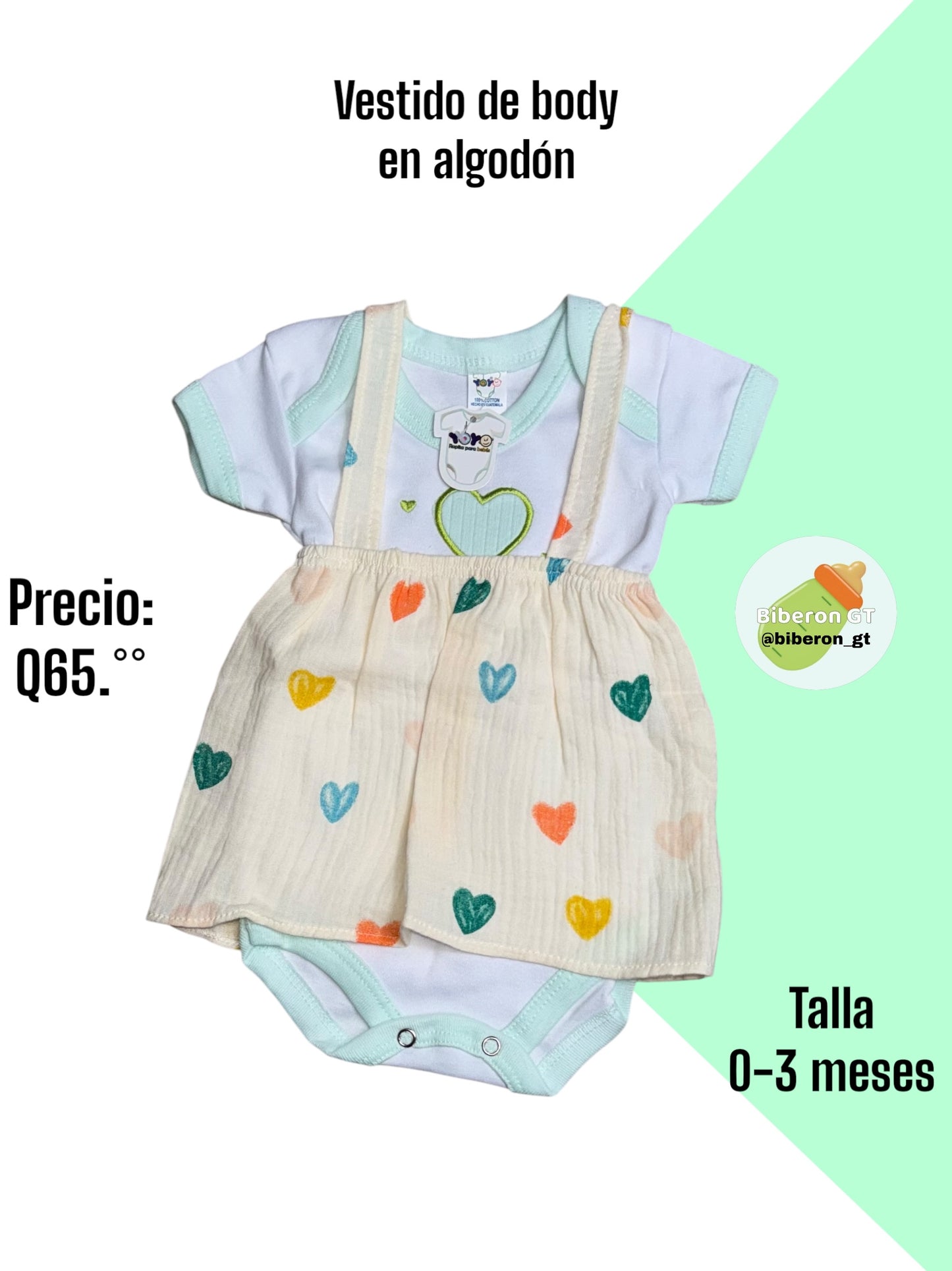 Vestido de body - corazones blanco con verde