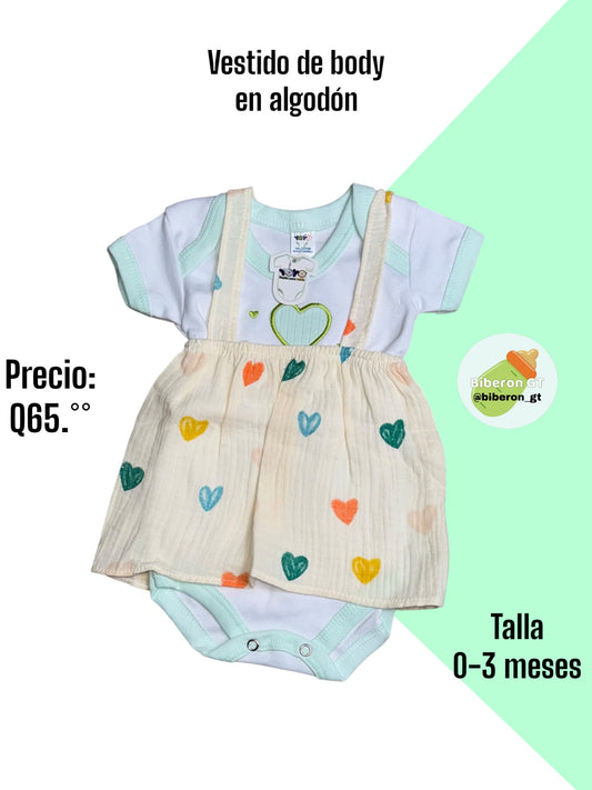 Vestido de body - corazones blanco con verde