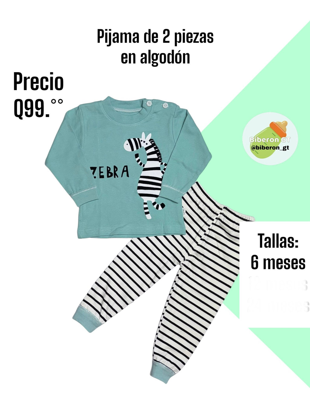 Pijama de 2 piezas en algodón - Zebra verde